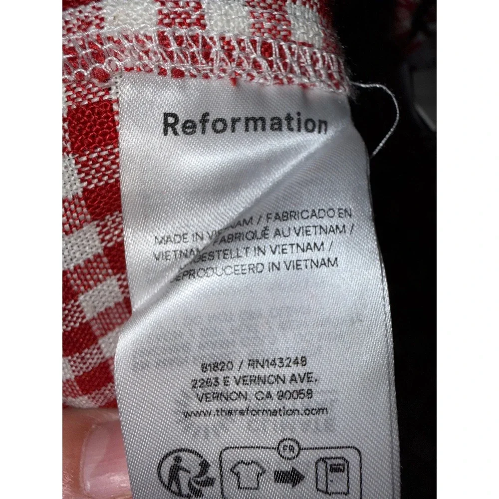Reformation Ethan Linen Pant Tomato Check Red Gingham Cargo Pants Size S NEW
